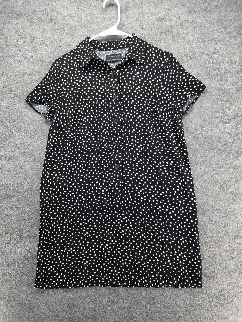 Urban Outfitters Shirt Dress Womens S Black Polka Dot Collared Button Casual